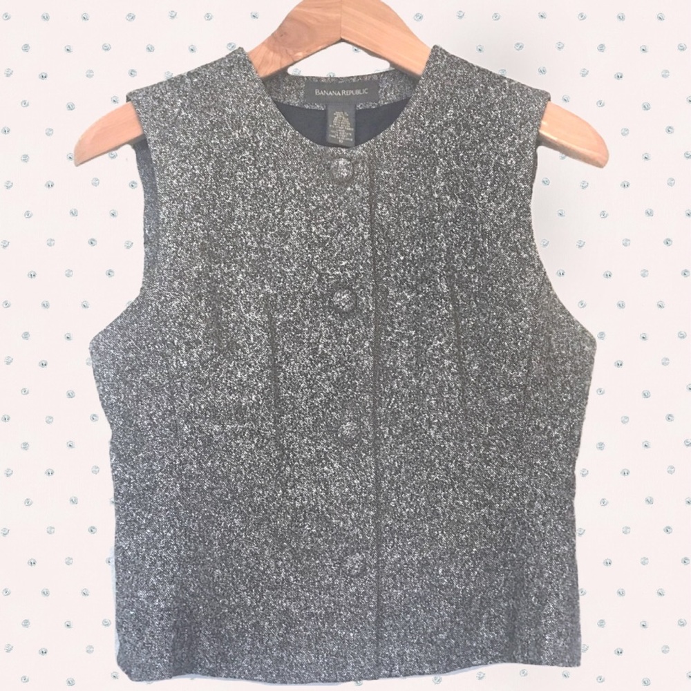Banana Republic Gray Tweed Covered Button Vest 10